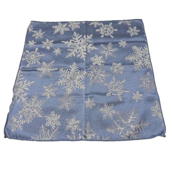 Holiday Satin Jacquard Fabric Textured Snowflakes Blue Square Napkins Set of 4 - Picture 2 of 4